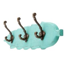 Sea Green Antique Small Wall Wooden Iron Hooks