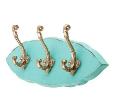 Sea Green Golden Small Wall Wooden Iron Hooks