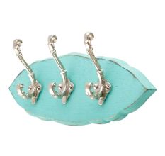 Sea Green Silver Small Wall Wooden Iron Hooks