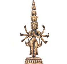 Brass 11-Head Avalokiteshvara 8 Arms Seated On A Double-Lotus Base