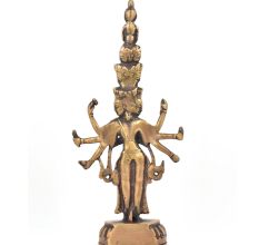 Brass 11-Head Avalokiteshvara 8 Arms Seated On A Double-Lotus Base