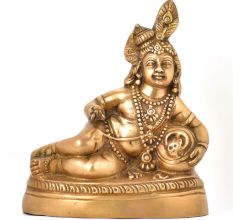 Brass Sitting Makhan Eating Krishna Idol