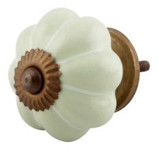 Light Green With White Line Ceramic Melon Dresser Knob