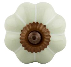 Light Green With White Line Ceramic Melon Dresser Knob