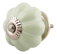 Light Green With White Line Ceramic Melon Dresser Knob