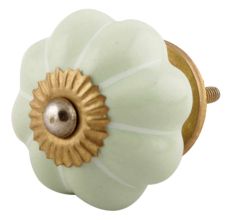 Light Green With White Line Ceramic Melon Dresser Knob