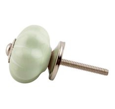 Light Green With Silver Line Medium Ceramic Melon Drawer Knob
