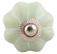 Light Green With Silver Line Medium Ceramic Melon Drawer Knob