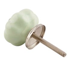 Light Green With Silver Line Medium Ceramic Melon Drawer Knob