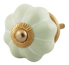 Light Green With Silver Line Medium Ceramic Melon Drawer Knob