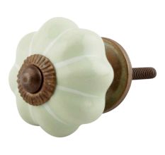 Light Green With Silver Line Medium Ceramic Melon Drawer Knob