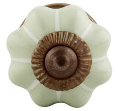 Light Green With Silver Line Small Ceramic Melon Cabinet Knob