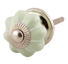 Light Green With Silver Line Small Ceramic Melon Cabinet Knob