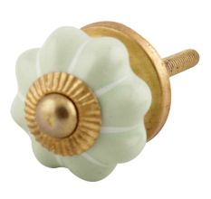 Light Green With Silver Line Small Ceramic Melon Cabinet Knob