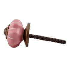 Pink With White Line Small Ceramic Melon Drawer Knob