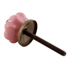 Pink With White Line Small Ceramic Melon Drawer Knob