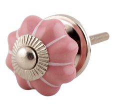 Pink With White Line Small Ceramic Melon Drawer Knob