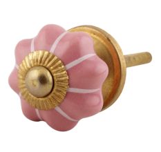 Pink With White Line Small Ceramic Melon Drawer Knob