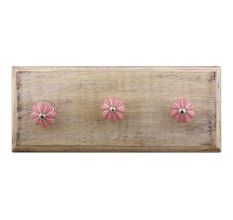 Pink With White Line Small Ceramic Wooden Hook