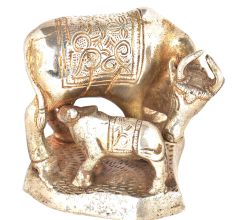 Brass Silver Plated Cow Feeding Her Calf