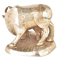 Brass Silver Plated Cow Feeding Her Calf