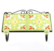 Sage Green Yellow Floral Tiles Hooks 