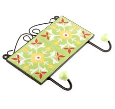 Sage Green Yellow Floral Tiles Hooks 