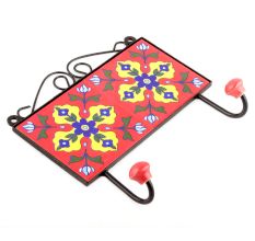 Red Navy Blue Flower Tiles Hooks 