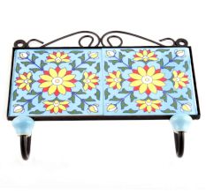 Turquoise Yellow Floral Tiles Hooks 
