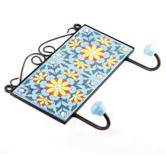 Turquoise Yellow Floral Tiles Hooks 