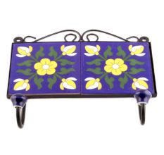 Navy Blue Yellow Flower Tiles Hooks