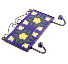 Navy Blue Yellow Flower Tiles Hooks