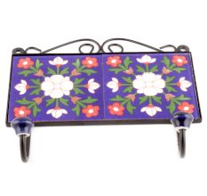 Navy Blue White Flower Tiles Hooks