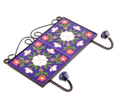 Navy Blue White Flower Tiles Hooks