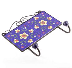 Navy Blue Yellow Floral Tiles Hooks