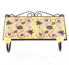 Yellow Navy Blue Floral Tiles Hooks