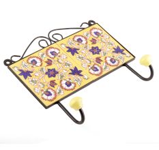 Yellow Navy Blue Floral Tiles Hooks