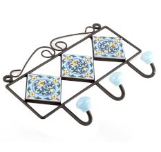 Turquoise With Green Yellow Flower Tiles Hooks