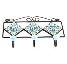 Turquoise With Green Yellow Flower Tiles Hooks