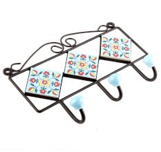 Turquoise Yellow Floral Tiles Hooks 