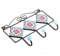 Turquoise Red Floral Tiles Hooks