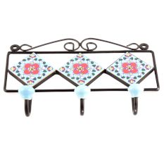 Turquoise Red Floral Tiles Hooks