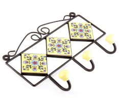 Yellow Turquoise Flower Tiles Hooks
