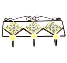Yellow Turquoise Flower Tiles Hooks