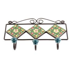 Forest Green Yellow Floral Tiles Hooks