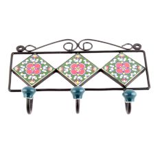 Forest Green Red Floral Tiles Hooks