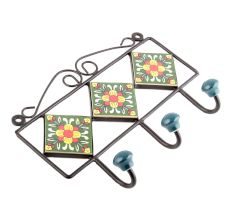 Forest Green Yellow Flower Tiles Hooks