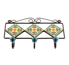 Forest Green Yellow Flower Tiles Hooks