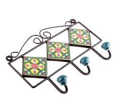 Forest Green Red Tiny Flower Tiles Hooks