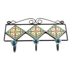 Forest Green Red Tiny Flower Tiles Hooks